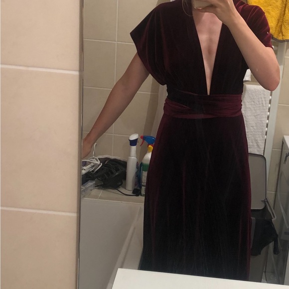 Revelry size Medium Tall Micah Convertible Burgundy Velvet Dress / Bridesmaid - Picture 4 of 4